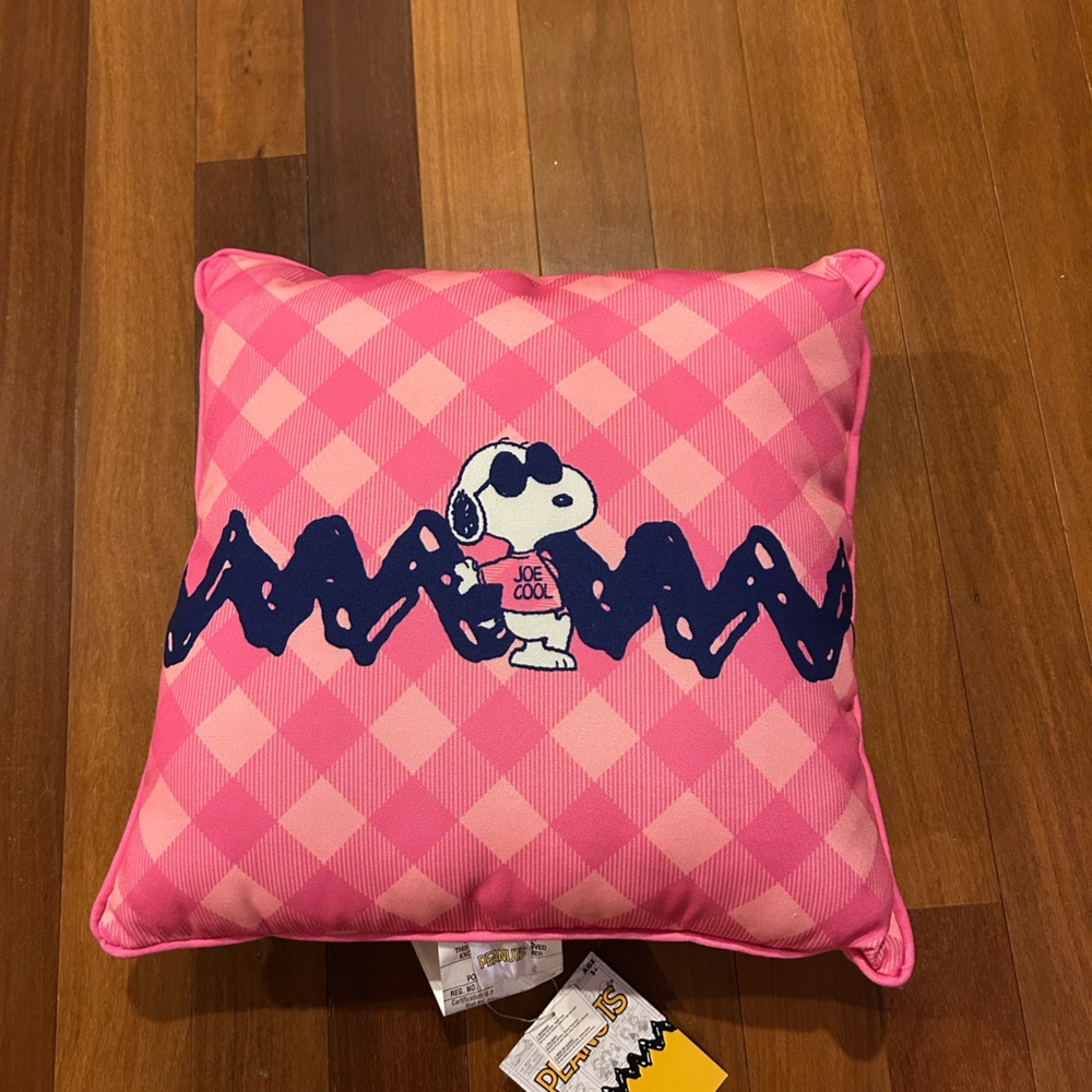 Peanuts Joe Cool Snoopy Pink Plaid Decorative Throw Pillow